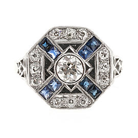 Art Deco Vintage Platinum and 0.37ct Diamond and Sapphire Ring Size 6