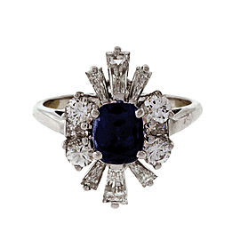 Vintage 14K White Gold 1.25ct Royal Blue Sapphire & Diamond Ring Size 7.25