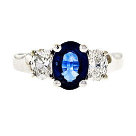 14K White Gold 1.45ct Blue Sapphire and Diamond ring Size 6.5