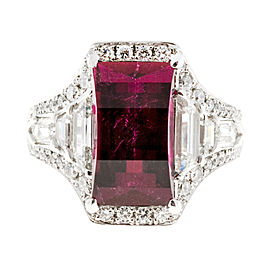 Vintage Art Deco Platinum with 3.89ct Rubellite Red Tourmaline and Diamond Solid Ring Size 6.25