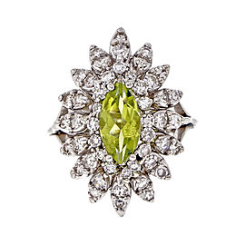 Vintage 14K White Gold with 1.00ct Marquise Peridot & Diamond Cocktail Ring Size 4.75