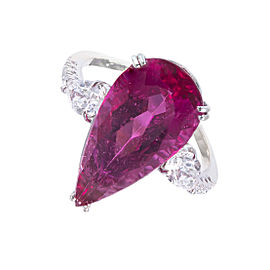 14K White Gold Diamond Rubellite Pink Tourmaline Ring Size 8