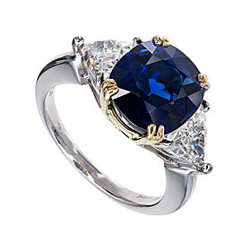 Vintage Platinum and 18K Yellow Gold with 4.14ct Royal Blue Sapphire & Diamond Engagement Ring Size 5.5