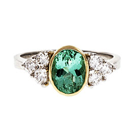 Platinum and 18K Yellow Gold 1.38ct Emerald and Diamond Ring Size 7