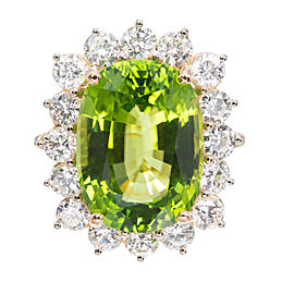 18K Yellow & White Gold Peridot Diamond Ring Size 6.5