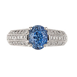 18k White Gold Oval Blue Sapphire and Diamond Ring Size 6.75