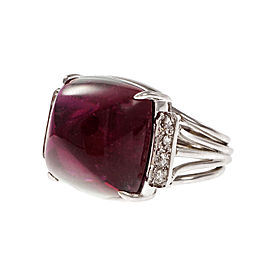 Platinum Large Sugar Loaf Cabochon Rubellite Ring Red Tourmaline Ring Size 6.5