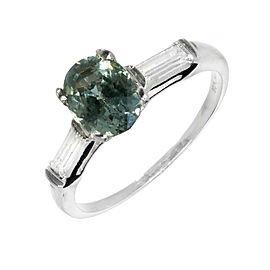 Platinum Natural Green Sapphire Diamond Engagement Ring Size 7.5