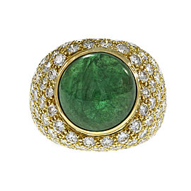 18K Yellow Gold with 9.11ct Green Emerald & 4.43ct Diamond Ring Size 6.5