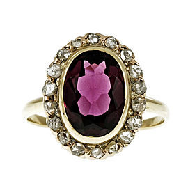 Vintage 14K Yellow Gold Rhodalite Garnet & Diamond Rose Cut Ring Size 7.25