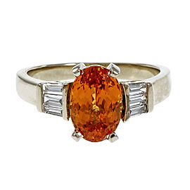 18K White Gold Vivid Orange Diamonds Garnet Ring Size 7.5