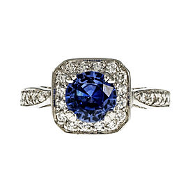 14K White Gold Violet Blue Sapphire Halo Ring Size 6.5