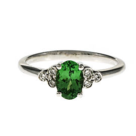 14K White Gold Vivid Green Tsavorite Diamond Ring Size 6.75