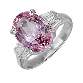 Platinum with Purplish Pink Sapphire & Diamond Engagement Ring Size 6