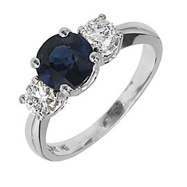 14K White Gold Sapphire Diamond Ring Size 6