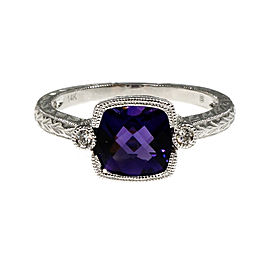 14K White Gold with Amethyst & Diamond Ring Size 6.75