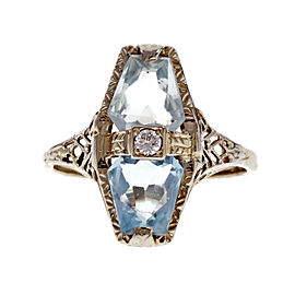 14K White & Yellow Gold Diamond & Aquamarine Ring Size 6.5