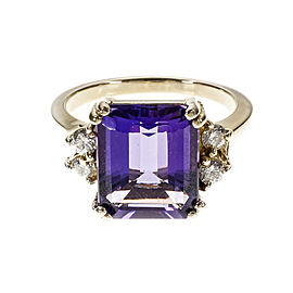 14K Yellow Gold Amethyst & Diamond Ring Size 5.75