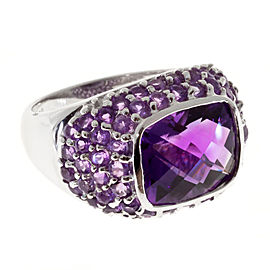 Vintage 14K White Gold & 5.76ct Amethyst Side Beads Dome Ring Size 6.25