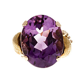 Vintage 14K Rose Gold & 9.50ct. Amethyst Retro Deco Ring Size 6.5