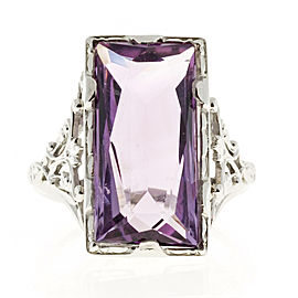 Vintage 14K White Gold 13.00ct Amethyst Filigree Ring Size 6