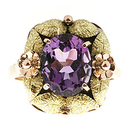 Vintage 18K Rose & Yellow Gold Textured with 3.20ct. Amethyst Ring Size 8.25