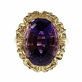 18K Yellow Gold Purple Amethyst Ring Size 6.5