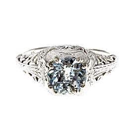 18K White Gold Art Deco Filigree Aqua Ring Size 5.75