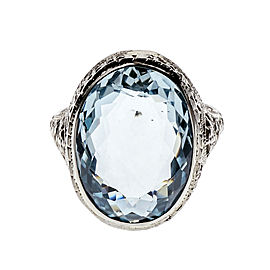 14K White Gold Aquamarine Ring Size 6