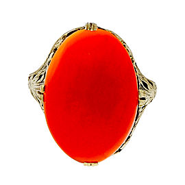 Vintage Art Deco 14K Yellow Gold 7.00ct Carnelian Ring Filigree Ring Size 9.5