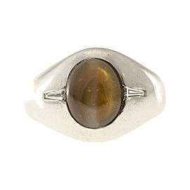 Vintage Platinum with 4.07ct F & F Felger Chrysoberyl Cats Eye and Diamond Ring Size 7.75