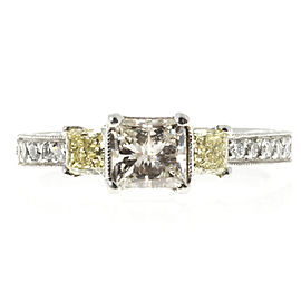 Platinum White & Fancy Yellow Diamond Micro Pave Sides Ring Size 7.25