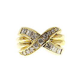 18K Yellow Gold with 0.75ct Diamond Double Band "X" Ring Size 3.5