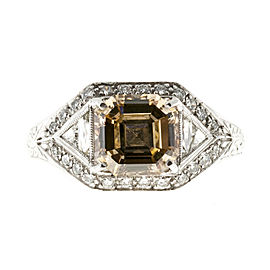 Vintage Art Deco Platinum with 2.00ct Yellow and Brown Diamond Ring Size 6.75