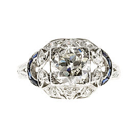 Platinum 1.30ct Diamond and Sapphire Art Deco Ring Size 6.25