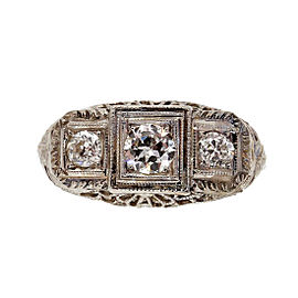 18K White Gold 0.48ct Diamond Filigree 3 Stone Ring Size 6.25