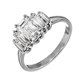 Vintage Platinum Emerald Cut Diamond Deco Style Ring Size 6