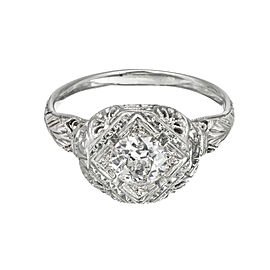 Art Deco 18K White Gold 0.65ct Diamond Ring Size 8