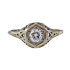 Vintage 18K White Gold 0.40ct Diamond Filigree Ring Size 8.5