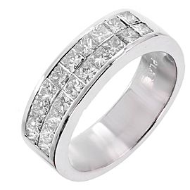 Platinum Princess Cut 2 Row Diamond Wedding Band Ring Size 7.75