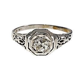 14K White Gold Art Deco Diamond Ring Size 7.5