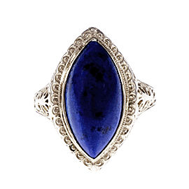 14K White Gold Marquise Lapis Ring Size 7