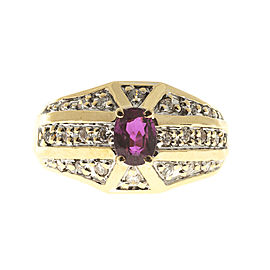 14K Yellow Gold 0.60ct Pinkish Red Ruby and Diamond Ring Size 6.25