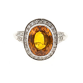 Platinum with 4.00ct Orange Sapphire & 1.20ct. Diamond Filigree Ring Size 5.5