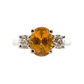 Platinum with 3.37ct. Orange Sapphire & 1.01ct. Diamond Ring Size 6.5