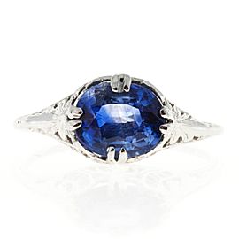 Art Deco 14K White Gold 1.77ct Sapphire Ring Size 5.75