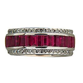 Sonia B Vintage 18K White Gold 6.50ct Bright Red Ruby & 1.00ct Diamond Ring Size 8