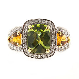 Charles Krypell 18K White Gold with 2.80ct. Peridot, 0.40ct. Citrine & 1.95ct. Diamond Vintage Ring Size 7