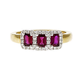 18K Yellow & White Gold Vivid Red Ruby Ring Size 6.75