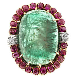 Vintage Deco 14K Rose Gold 20ct Emerald, Pink Sapphire & Diamonds Ring Size 6.75